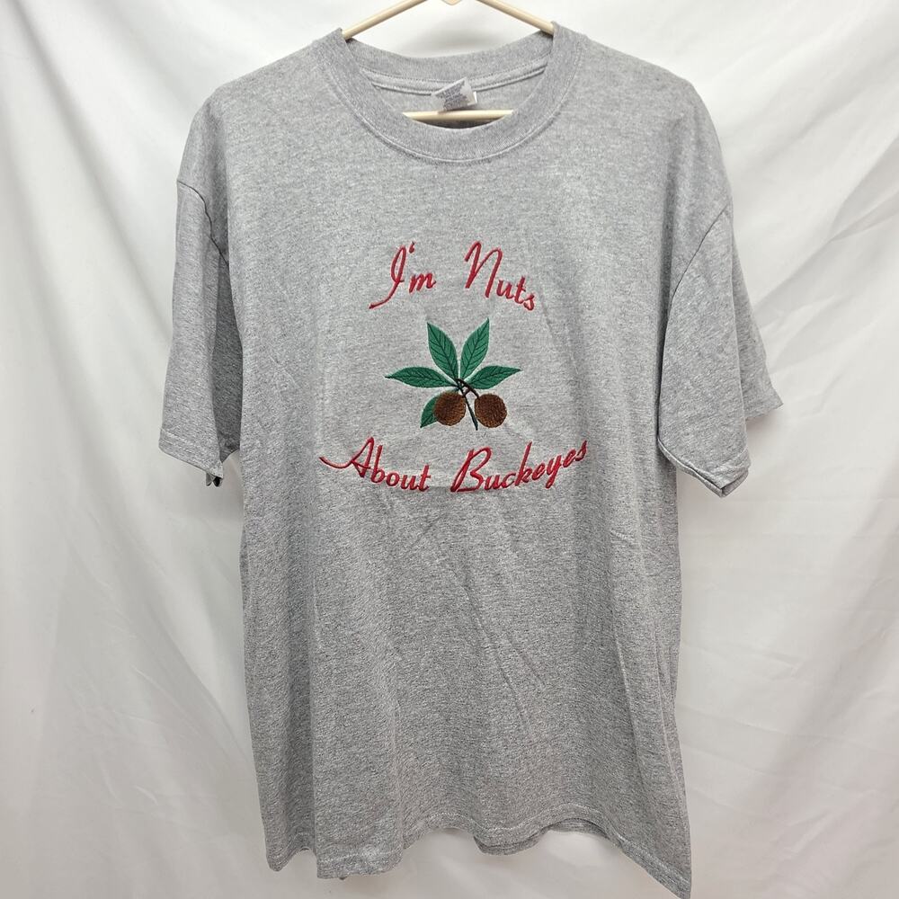 Ohio State Buckeyes Funny T Shirt Mens L Gray “I’m Nuts About Buckeyes”